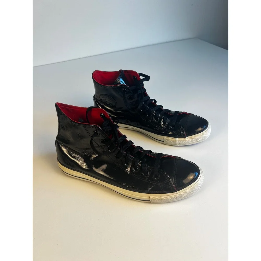 Converse All Star High‎ Top Black Patent Leather Sneakers Sz M 10 W 12